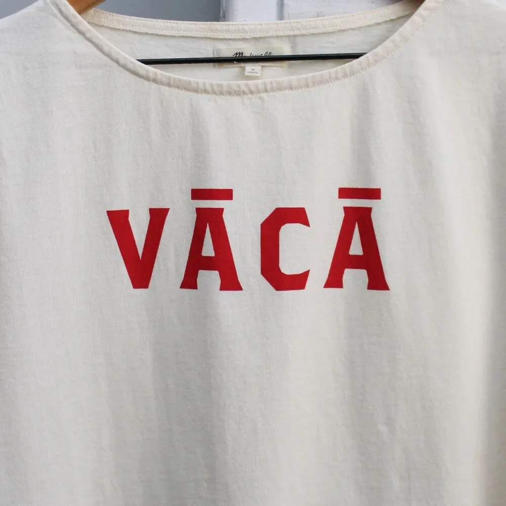 Madewell Cream Lipstick Red Vaca Graphic Setlist Boxy Tee Size Medium - Picture 4 of 7